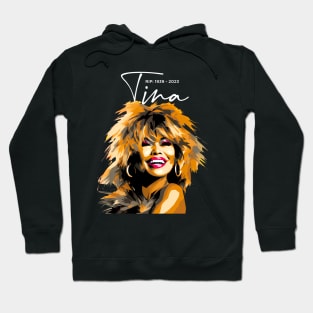 Tina Turner: The Queen of Rock, RIP 1939 - 2023 on a Dark Background Hoodie